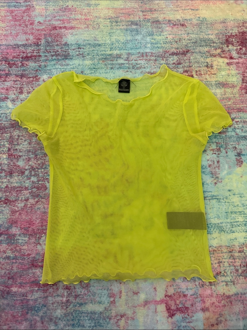 Urban Outfitters Neon Lime Sheer Lettuce-Edge Short Sleeve Tee